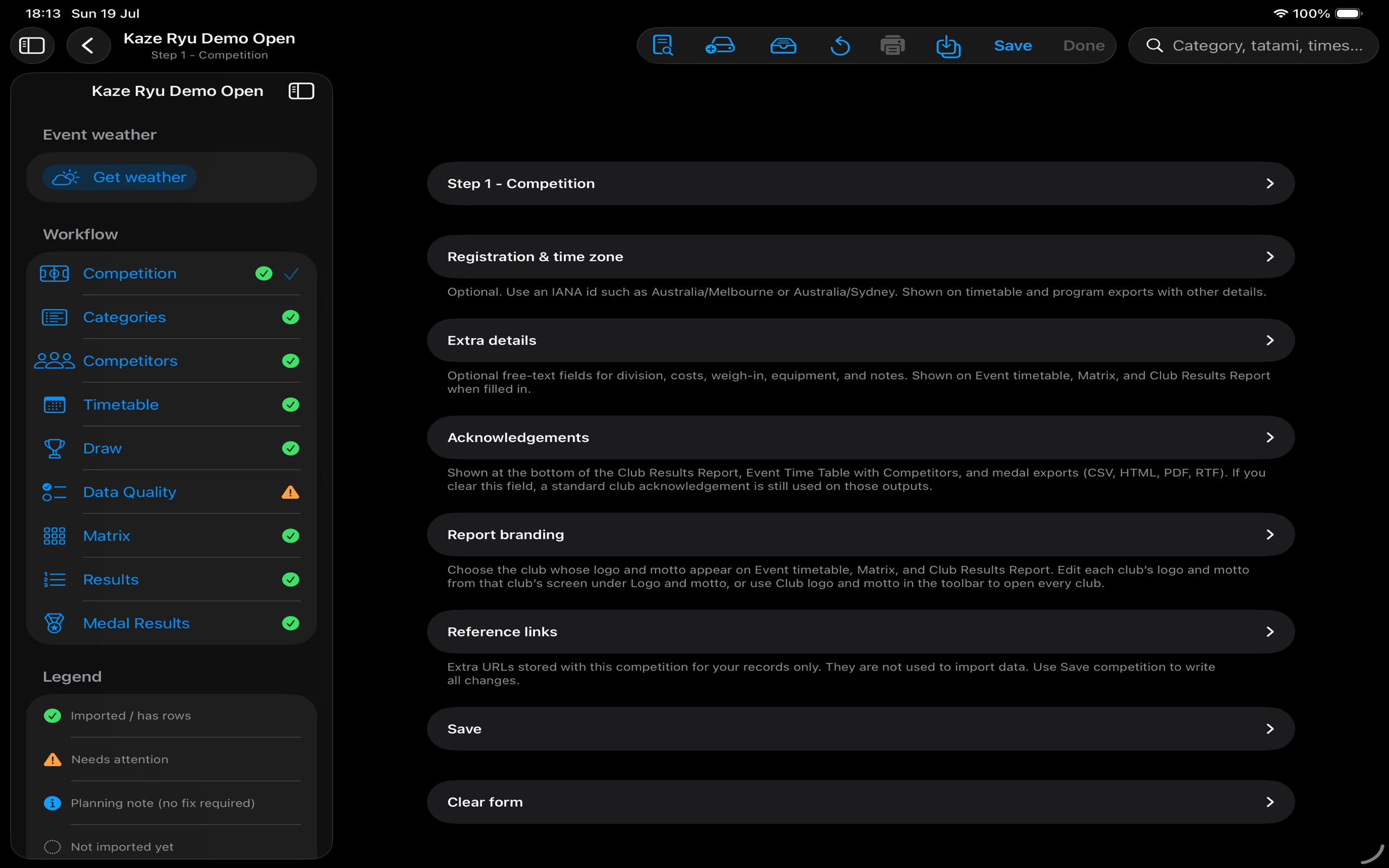 My Competitors competition workspace on Mac with event tools and reporting