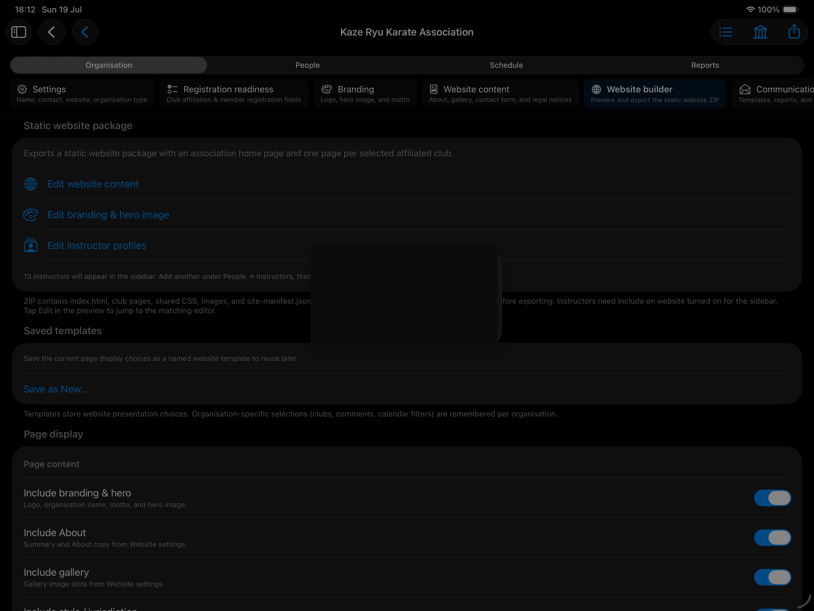 My Competitors Website builder preview for association or club static site