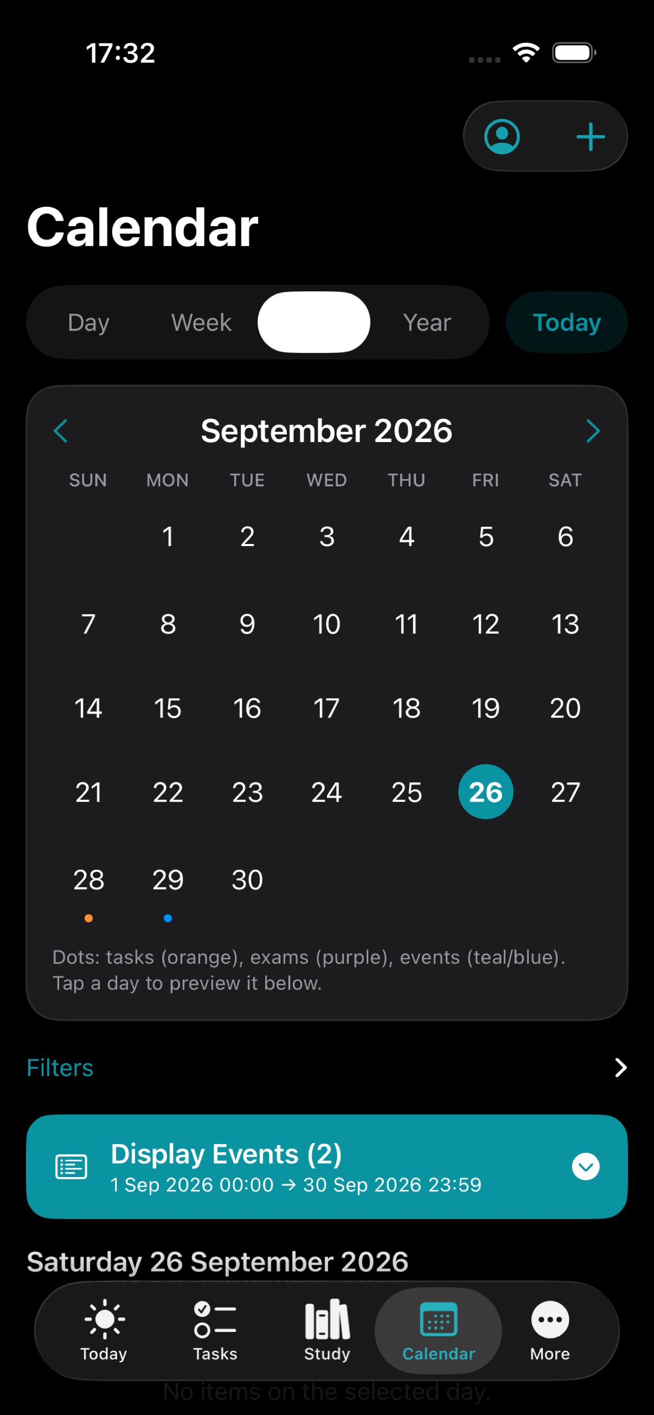 My HomeworkZ Calendar with Day Week Month Year views