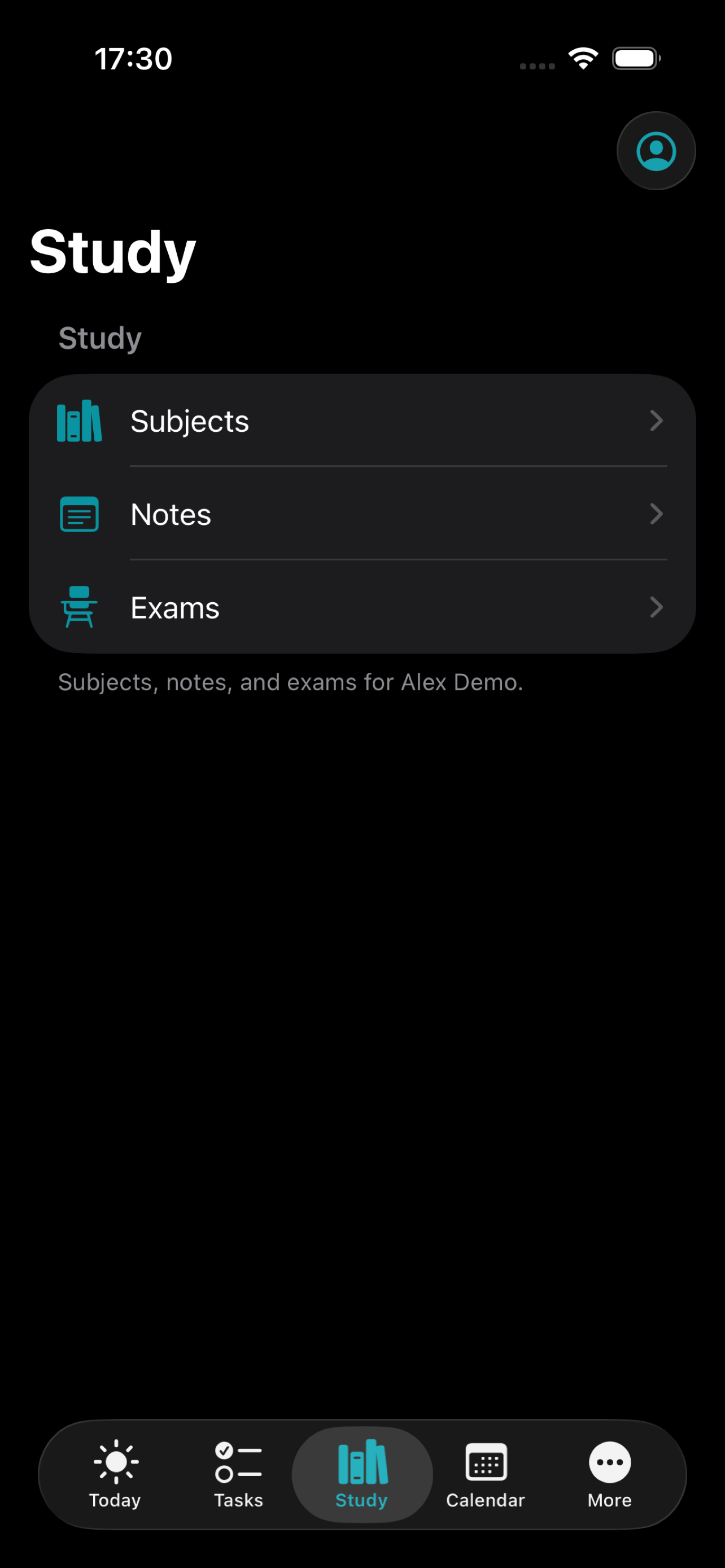 My HomeworkZ Study hub with Subjects, Notes, and Exams